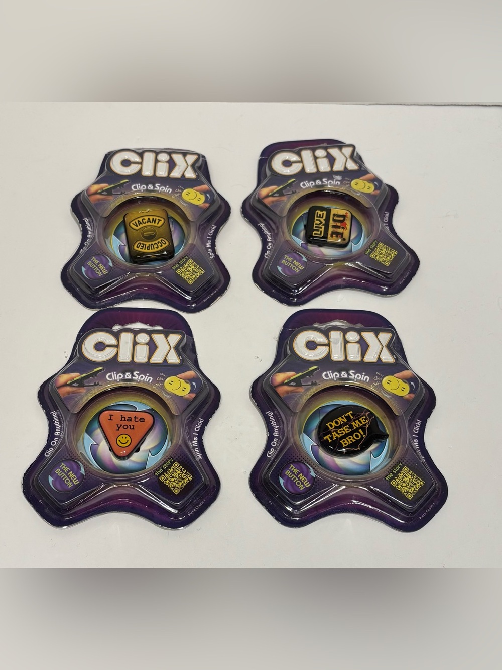 Vintage Zing Clix Clip & Spin Collectible Button Lot 4 Meme Rare Fidget Toys NEW